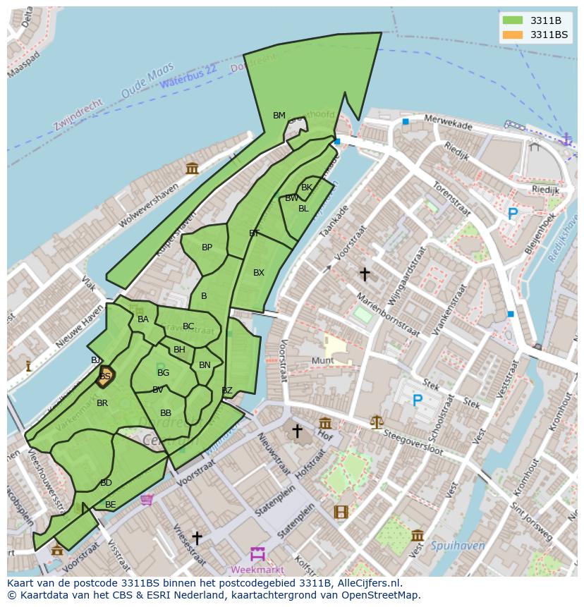 Afbeelding van het postcodegebied 3311 BS op de kaart.
