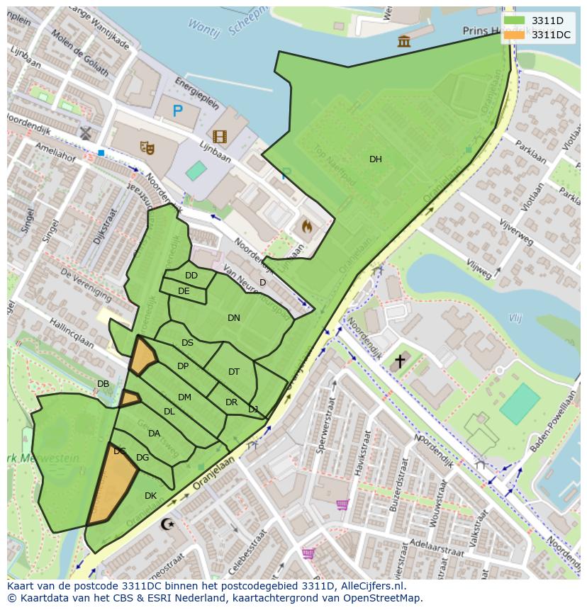 Afbeelding van het postcodegebied 3311 DC op de kaart.