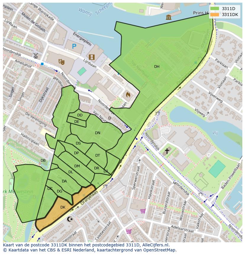 Afbeelding van het postcodegebied 3311 DK op de kaart.