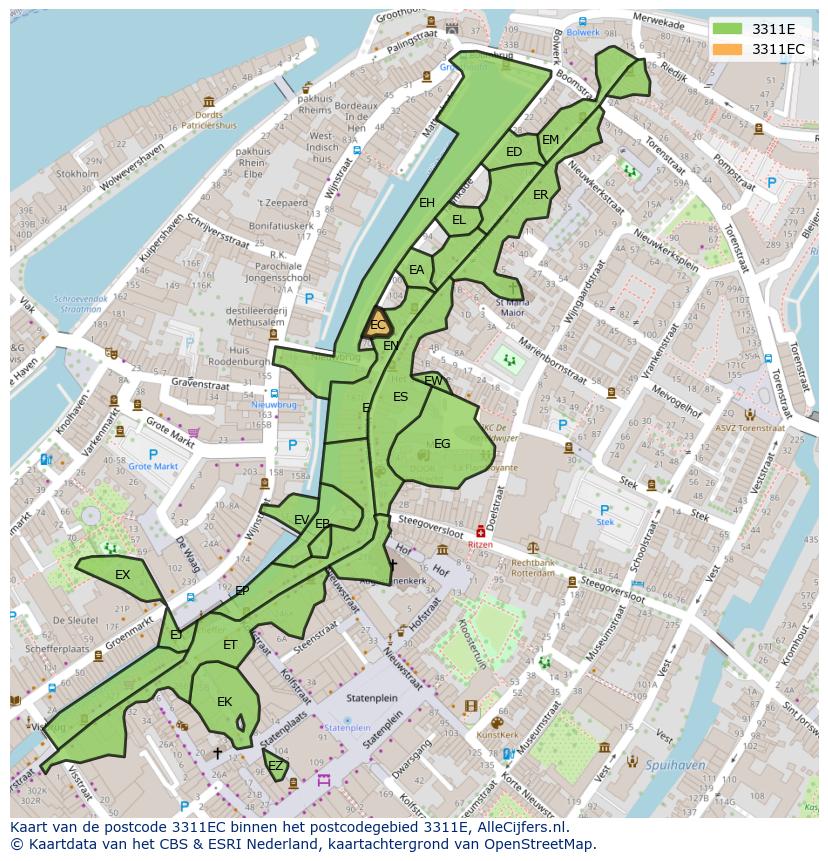 Afbeelding van het postcodegebied 3311 EC op de kaart.