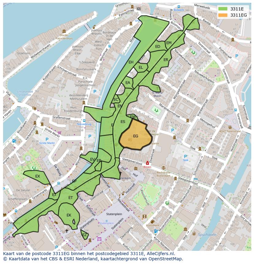 Afbeelding van het postcodegebied 3311 EG op de kaart.