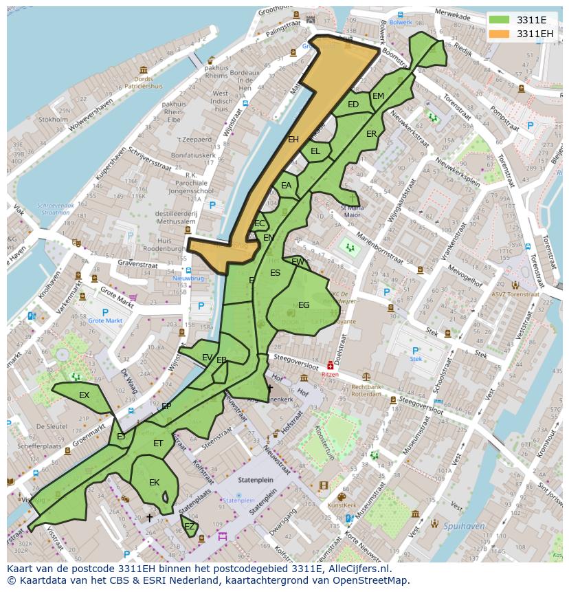 Afbeelding van het postcodegebied 3311 EH op de kaart.