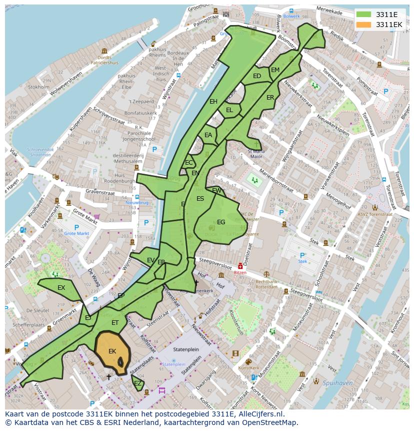 Afbeelding van het postcodegebied 3311 EK op de kaart.