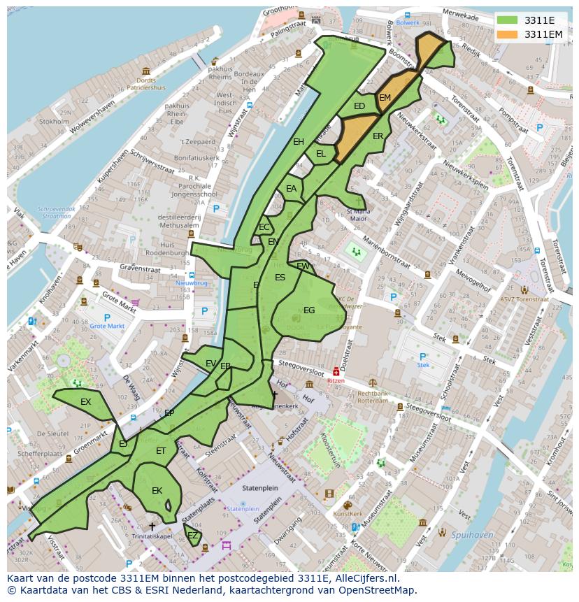Afbeelding van het postcodegebied 3311 EM op de kaart.