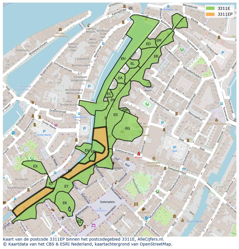 Afbeelding van het postcodegebied 3311 EP op de kaart.