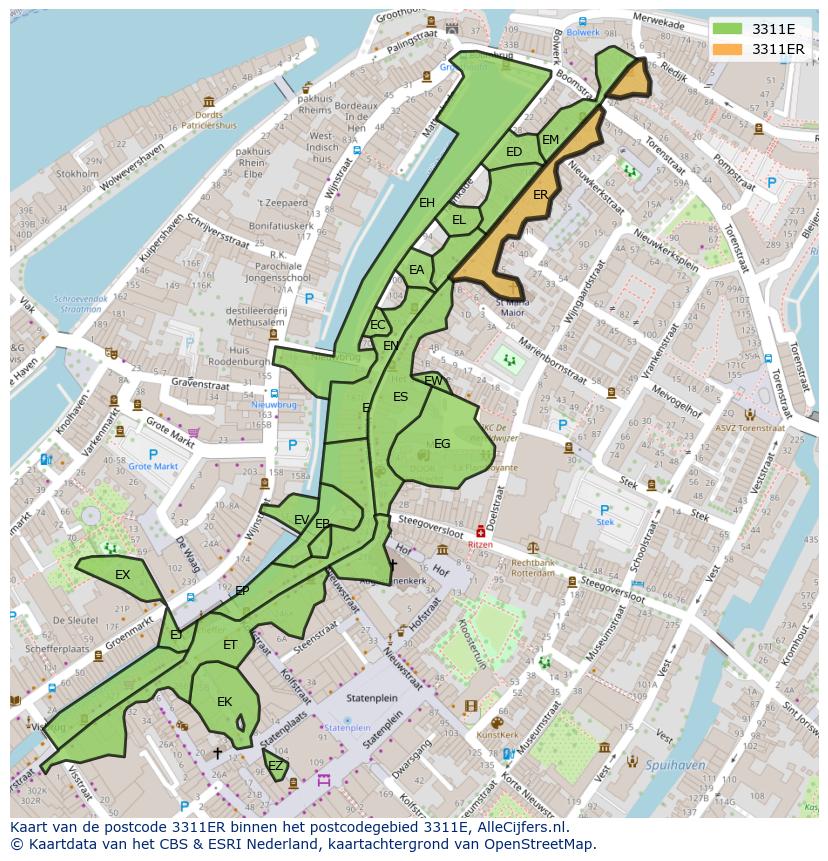 Afbeelding van het postcodegebied 3311 ER op de kaart.