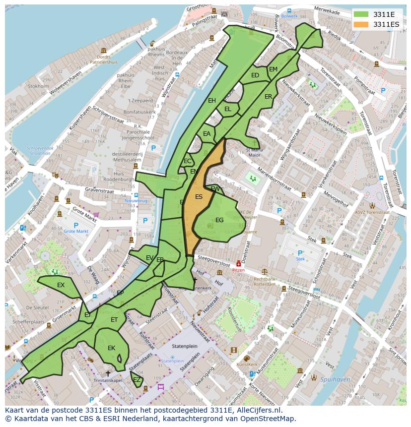 Afbeelding van het postcodegebied 3311 ES op de kaart.