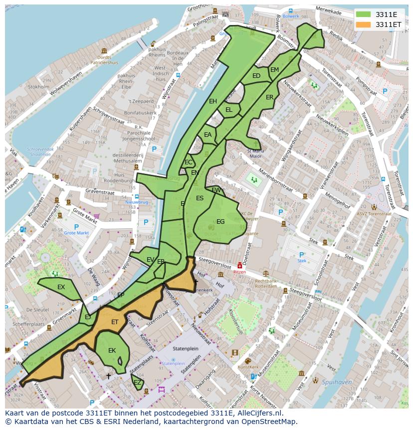 Afbeelding van het postcodegebied 3311 ET op de kaart.