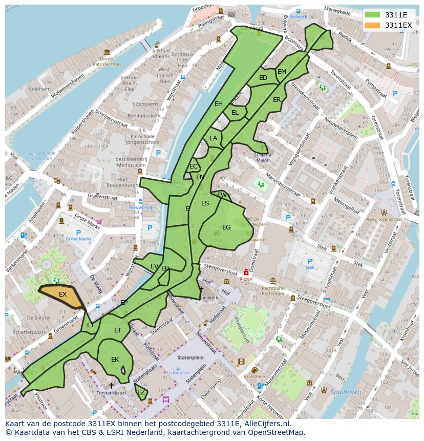 Afbeelding van het postcodegebied 3311 EX op de kaart.