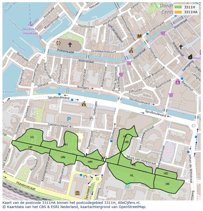Afbeelding van het postcodegebied 3311 HA op de kaart.