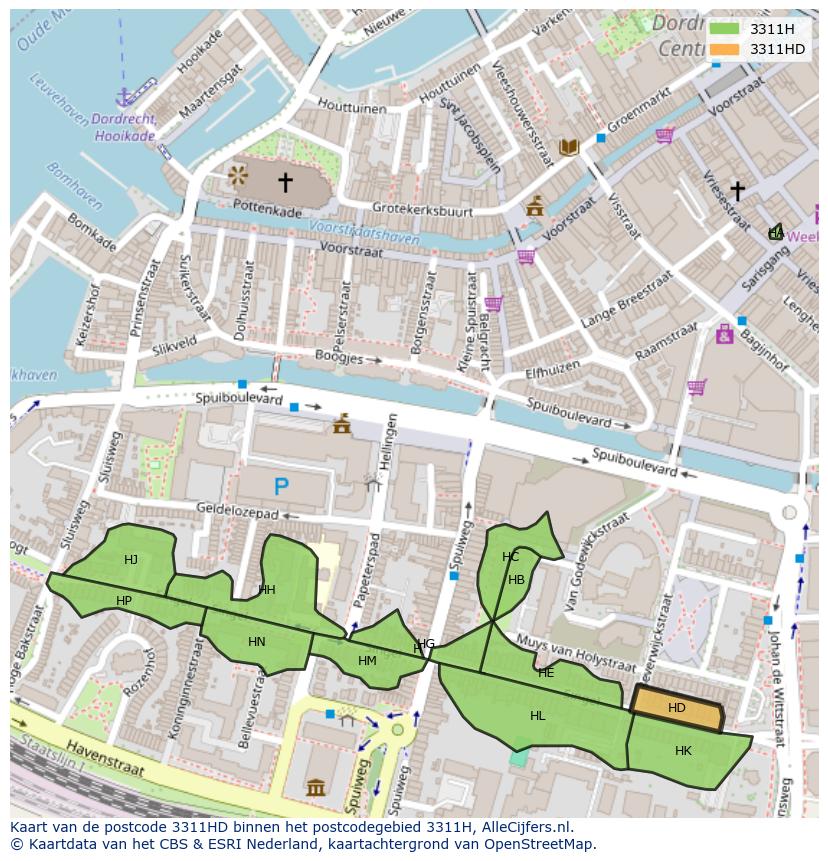 Afbeelding van het postcodegebied 3311 HD op de kaart.