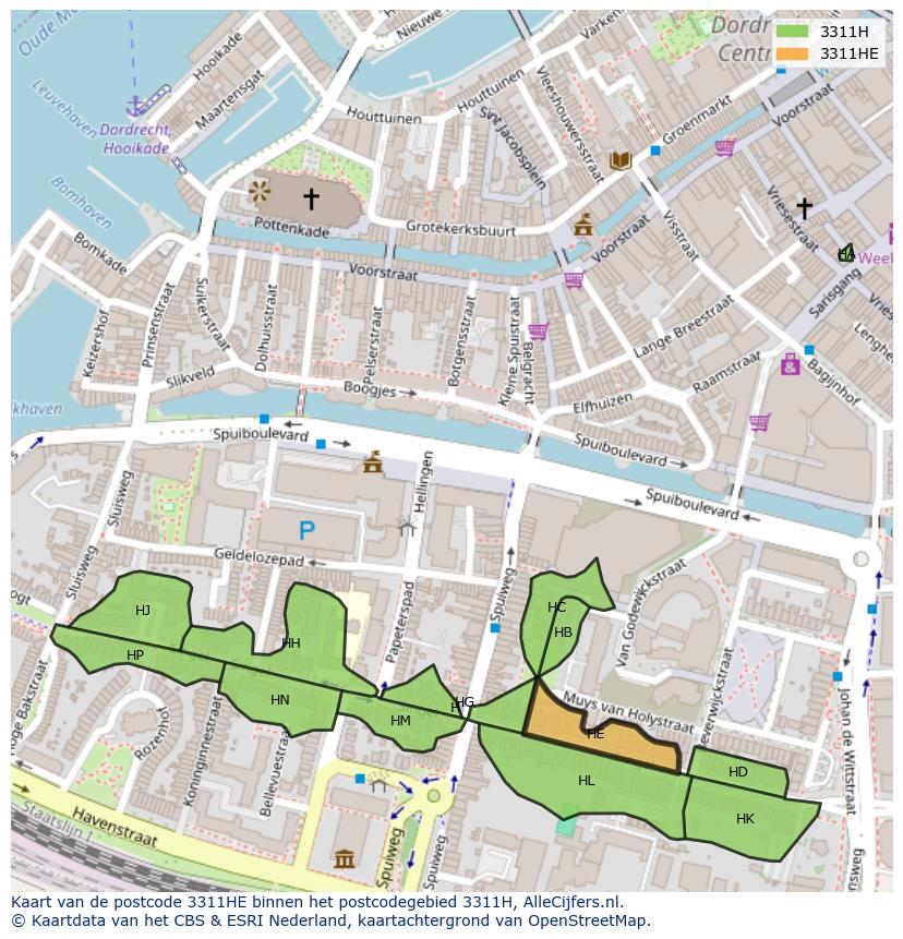 Afbeelding van het postcodegebied 3311 HE op de kaart.