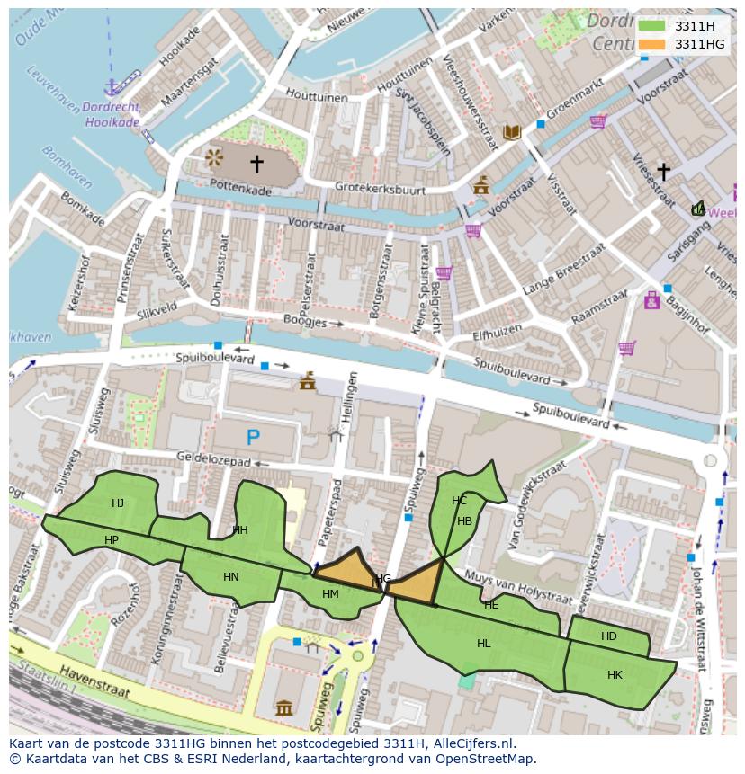 Afbeelding van het postcodegebied 3311 HG op de kaart.
