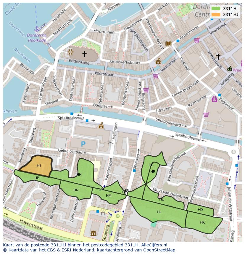 Afbeelding van het postcodegebied 3311 HJ op de kaart.