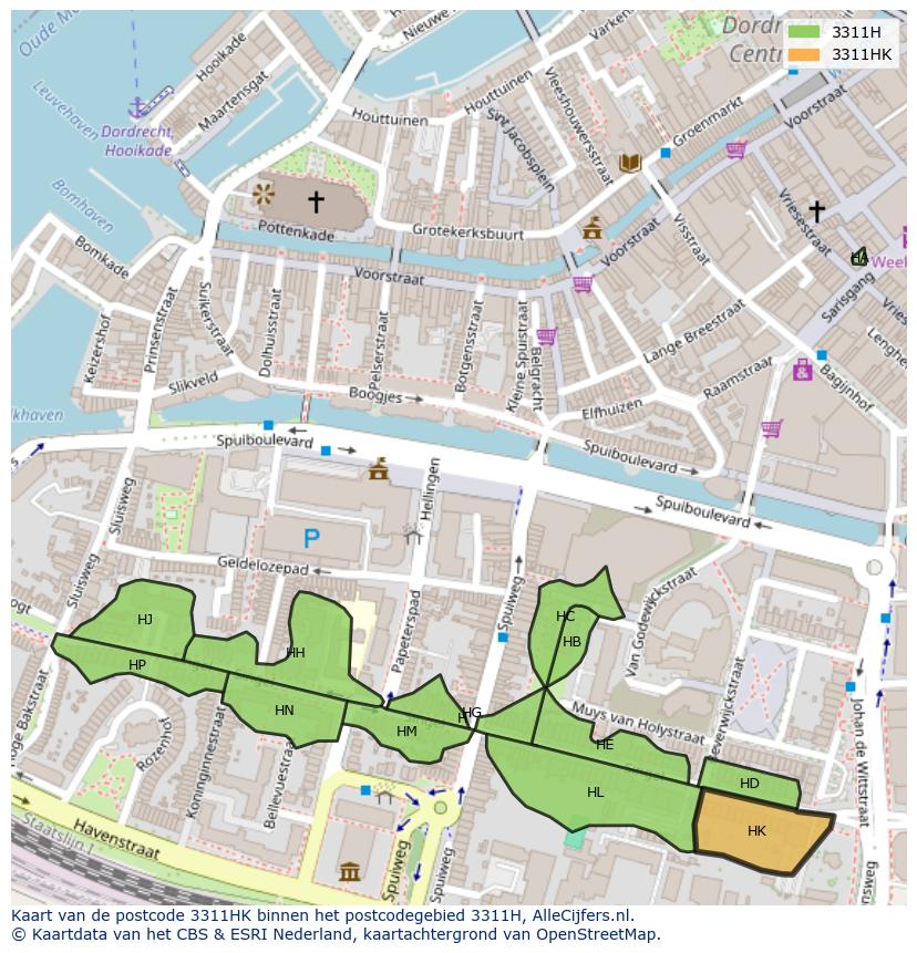 Afbeelding van het postcodegebied 3311 HK op de kaart.