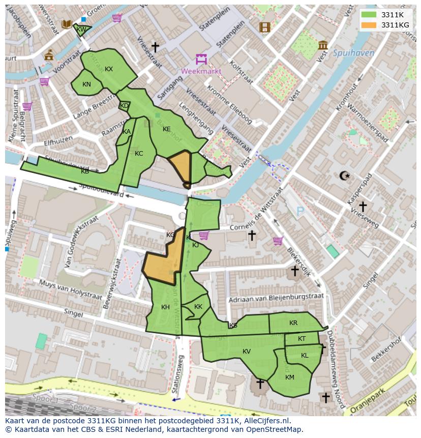 Afbeelding van het postcodegebied 3311 KG op de kaart.