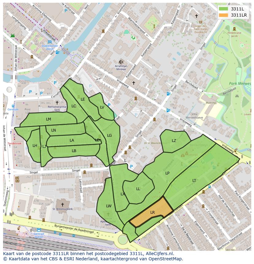 Afbeelding van het postcodegebied 3311 LR op de kaart.