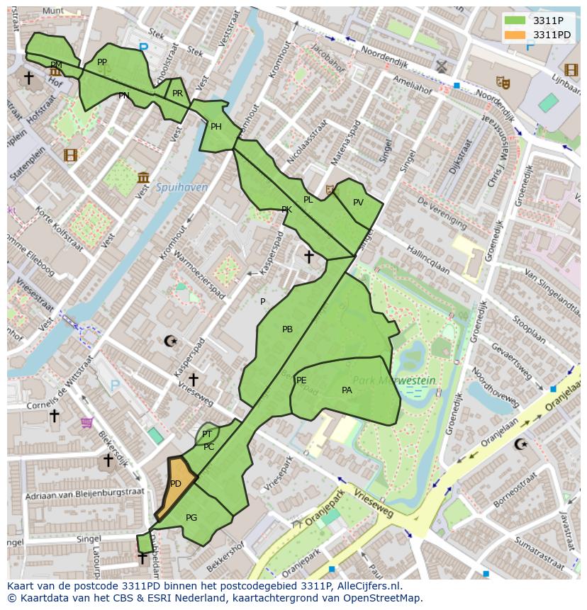 Afbeelding van het postcodegebied 3311 PD op de kaart.