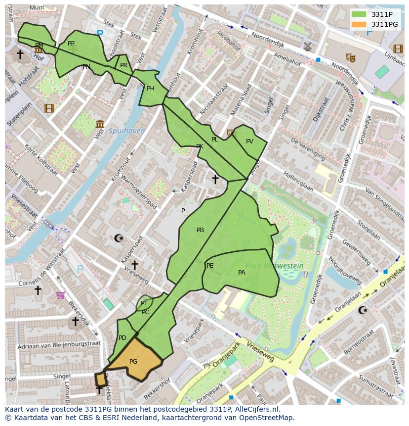 Afbeelding van het postcodegebied 3311 PG op de kaart.
