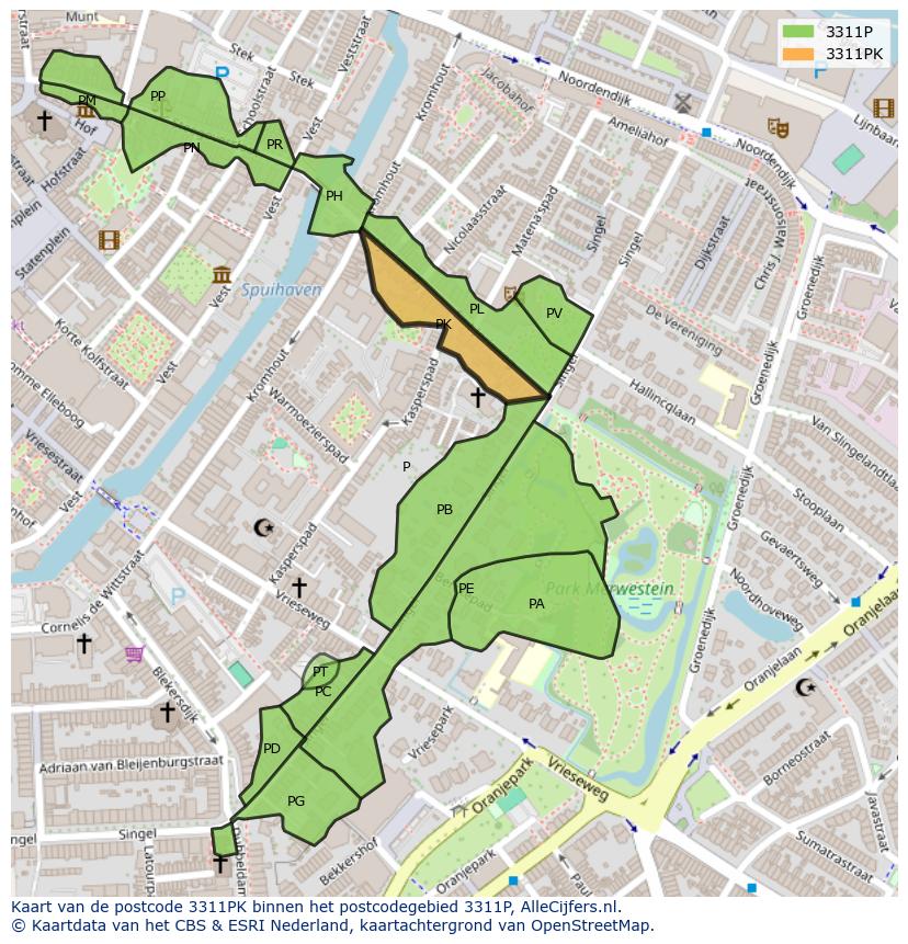 Afbeelding van het postcodegebied 3311 PK op de kaart.