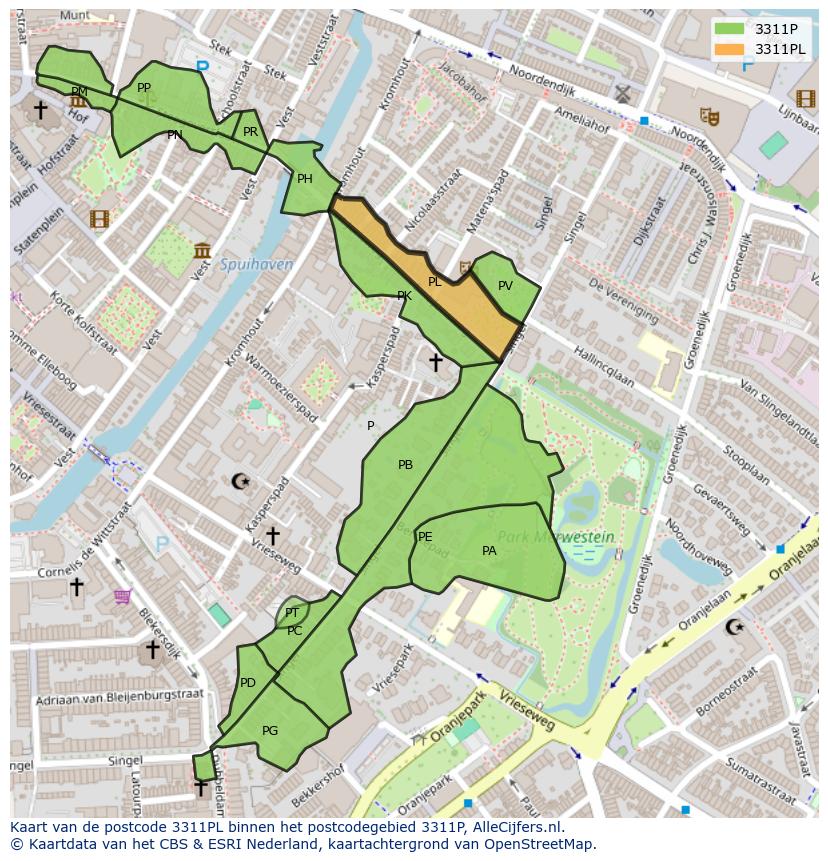 Afbeelding van het postcodegebied 3311 PL op de kaart.