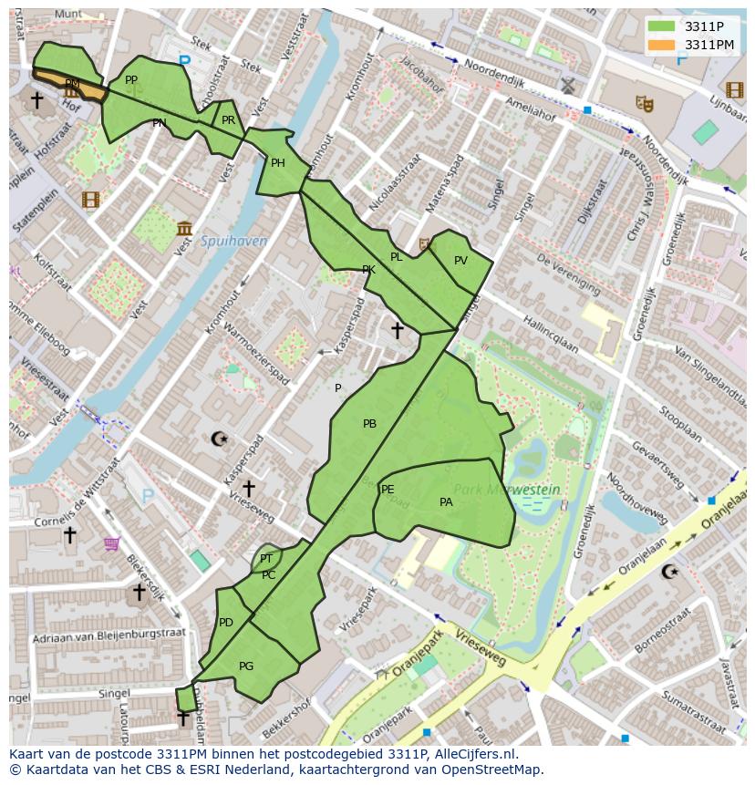 Afbeelding van het postcodegebied 3311 PM op de kaart.