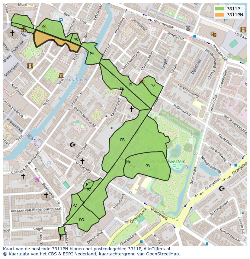 Afbeelding van het postcodegebied 3311 PN op de kaart.