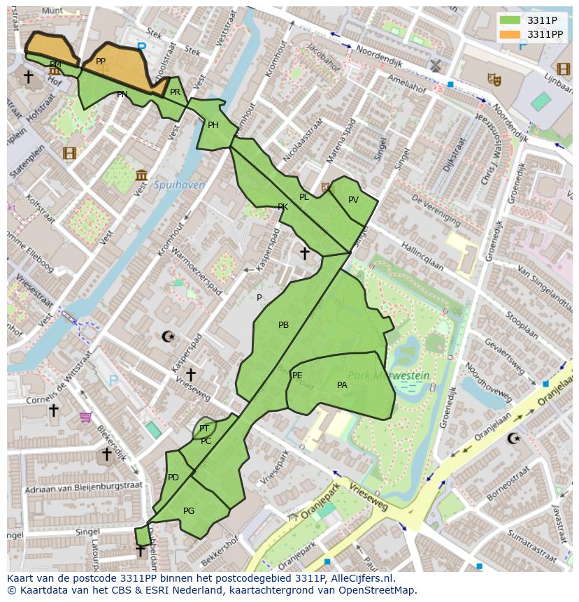Afbeelding van het postcodegebied 3311 PP op de kaart.
