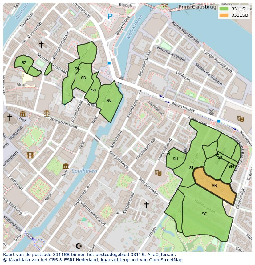 Afbeelding van het postcodegebied 3311 SB op de kaart.