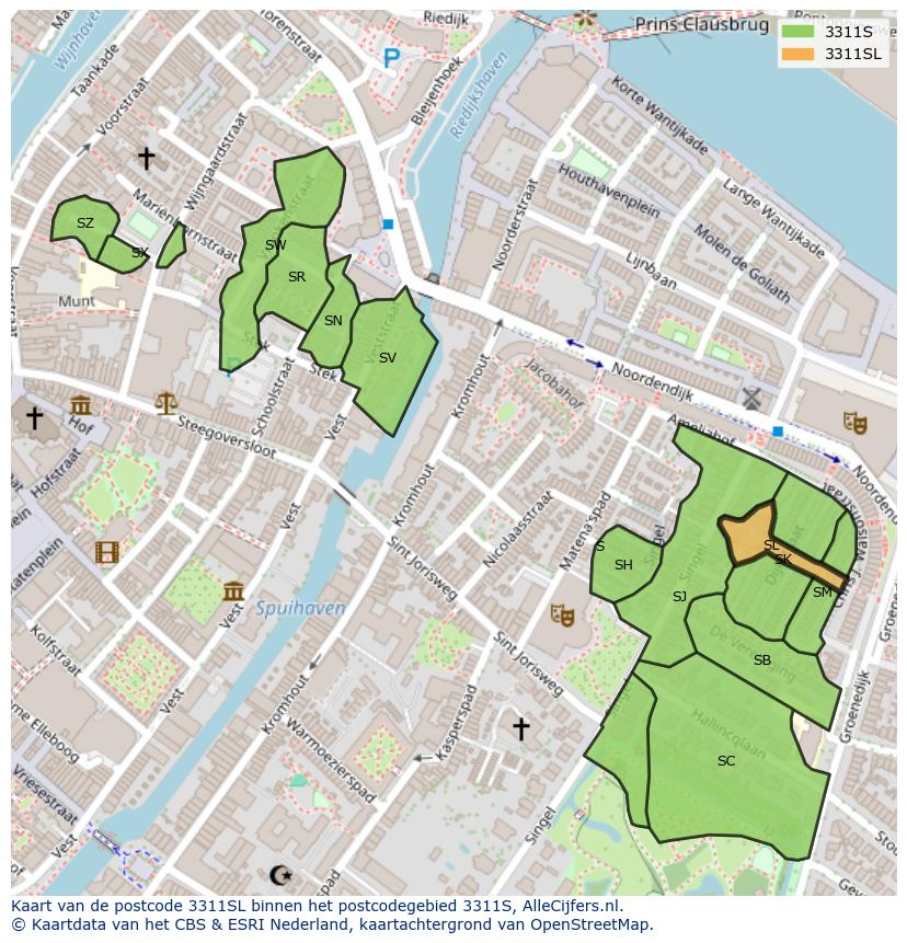Afbeelding van het postcodegebied 3311 SL op de kaart.