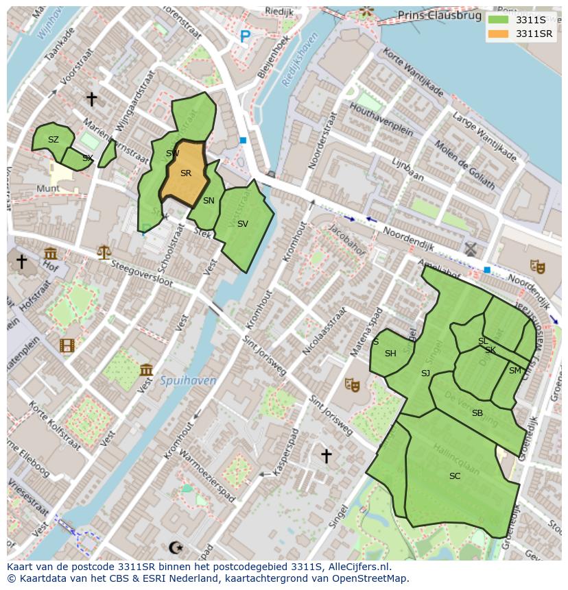 Afbeelding van het postcodegebied 3311 SR op de kaart.
