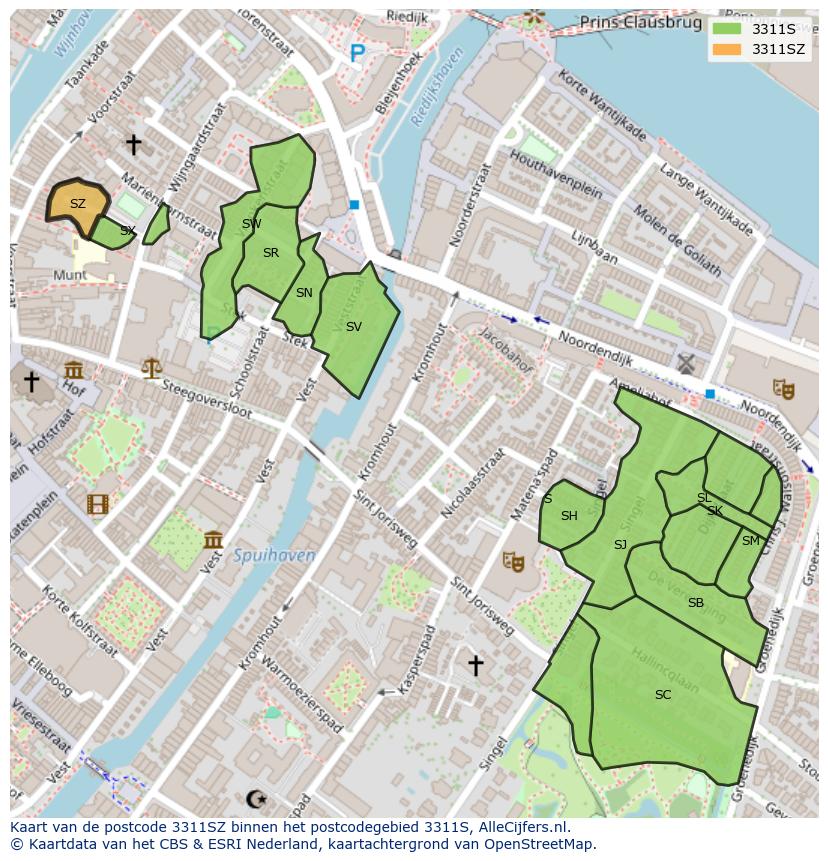 Afbeelding van het postcodegebied 3311 SZ op de kaart.
