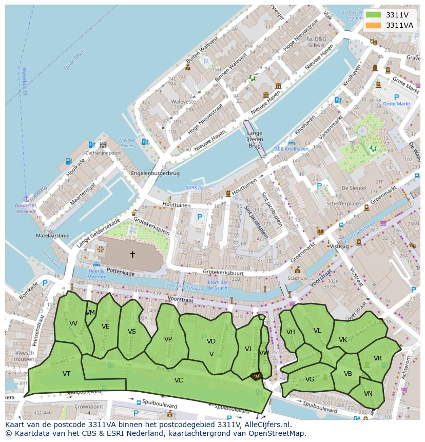 Afbeelding van het postcodegebied 3311 VA op de kaart.