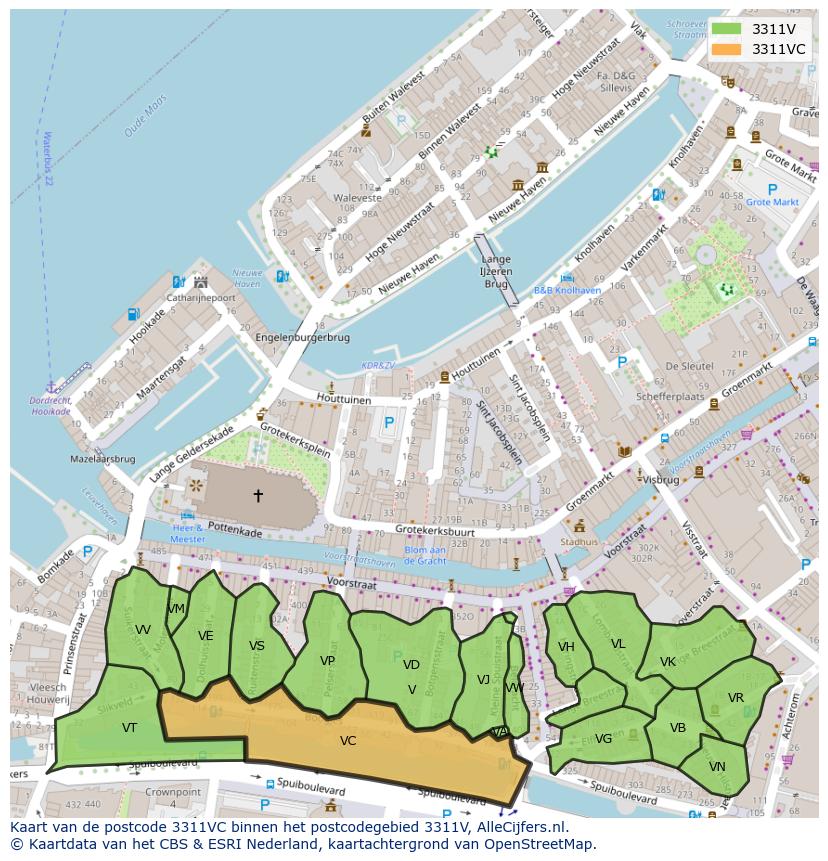 Afbeelding van het postcodegebied 3311 VC op de kaart.