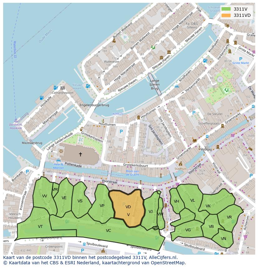 Afbeelding van het postcodegebied 3311 VD op de kaart.