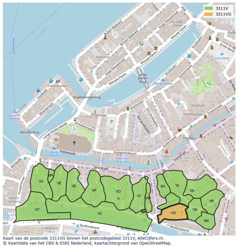 Afbeelding van het postcodegebied 3311 VG op de kaart.