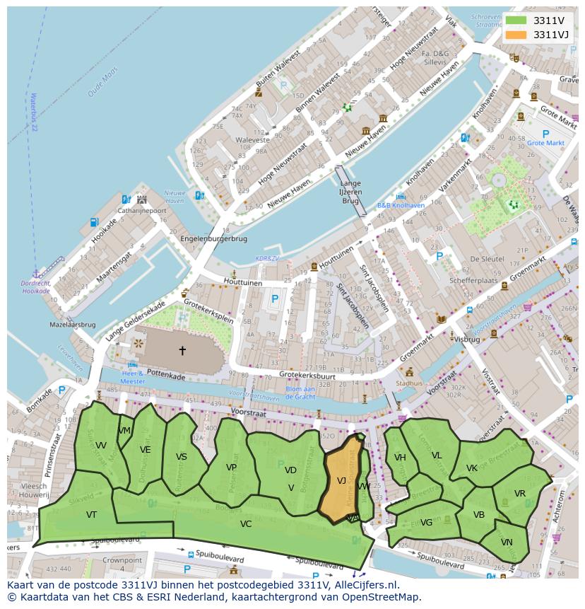 Afbeelding van het postcodegebied 3311 VJ op de kaart.