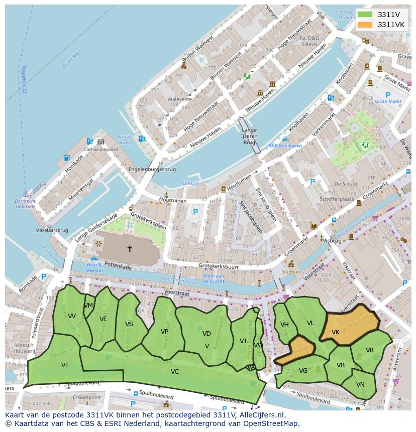 Afbeelding van het postcodegebied 3311 VK op de kaart.