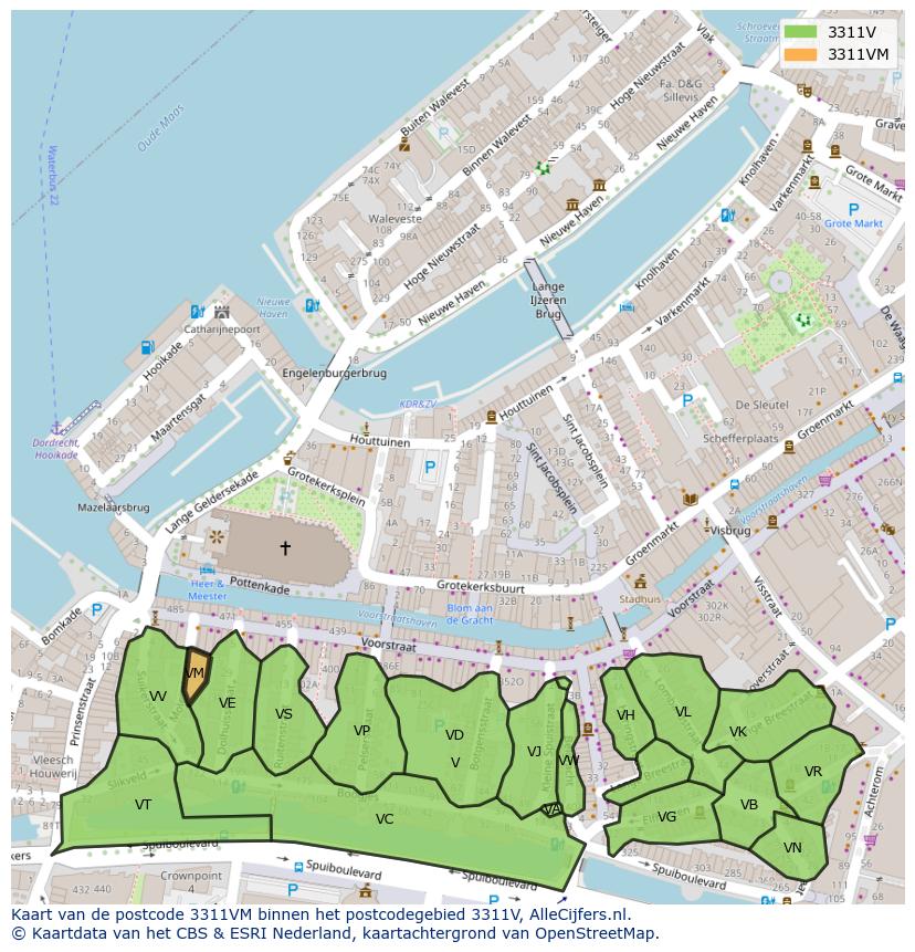 Afbeelding van het postcodegebied 3311 VM op de kaart.