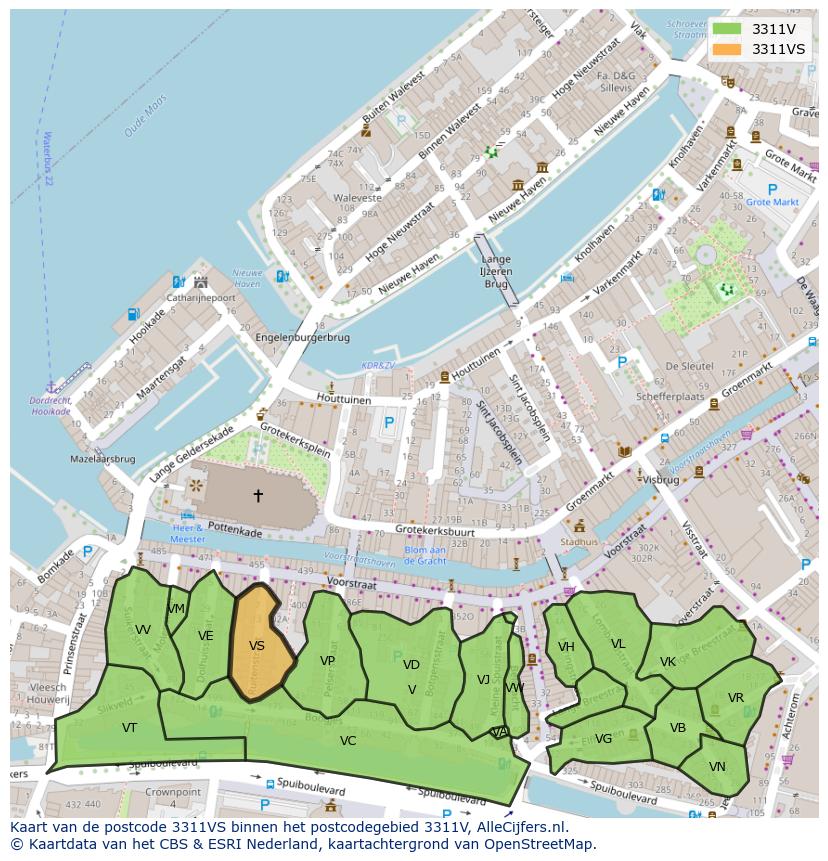 Afbeelding van het postcodegebied 3311 VS op de kaart.