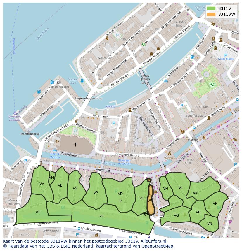 Afbeelding van het postcodegebied 3311 VW op de kaart.