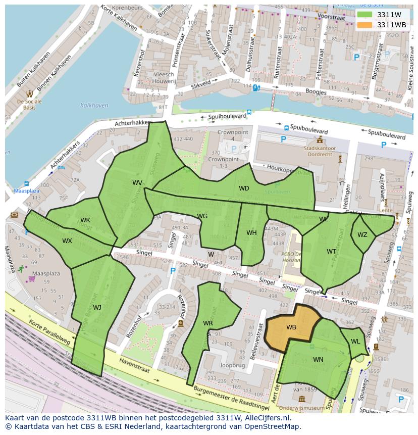 Afbeelding van het postcodegebied 3311 WB op de kaart.