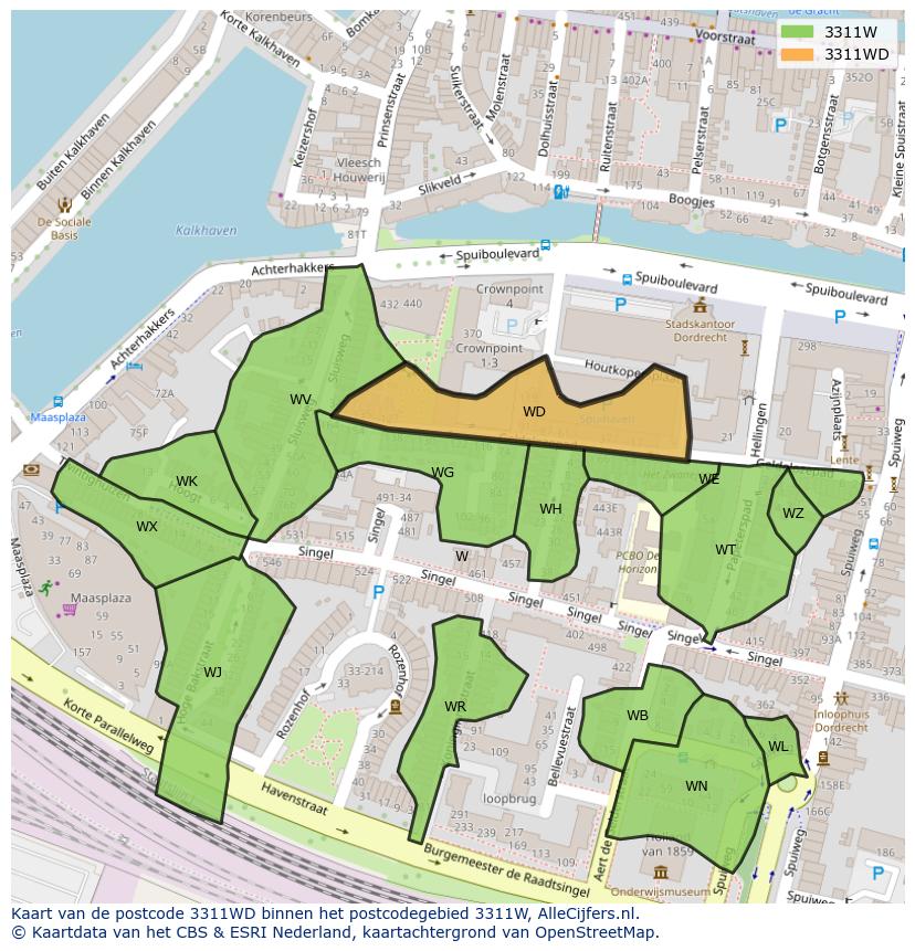 Afbeelding van het postcodegebied 3311 WD op de kaart.