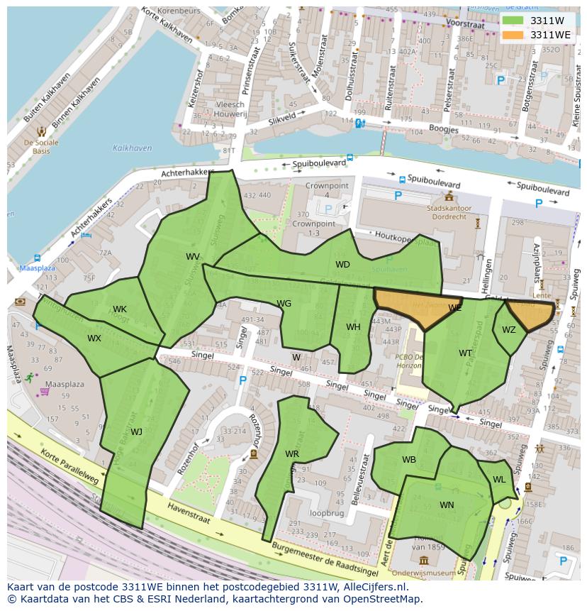 Afbeelding van het postcodegebied 3311 WE op de kaart.