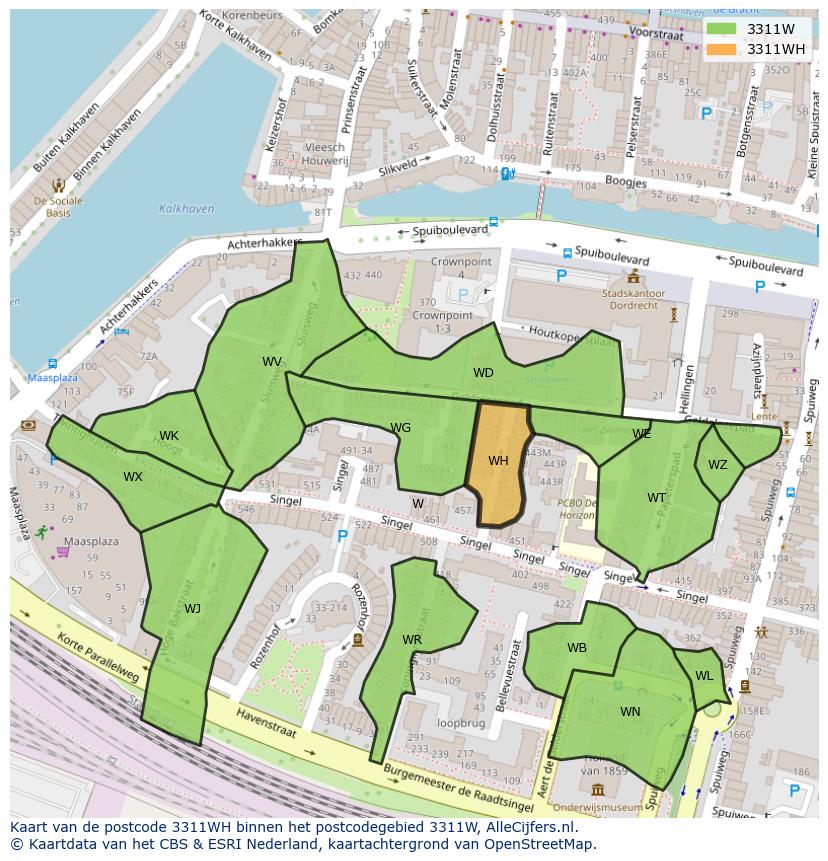 Afbeelding van het postcodegebied 3311 WH op de kaart.