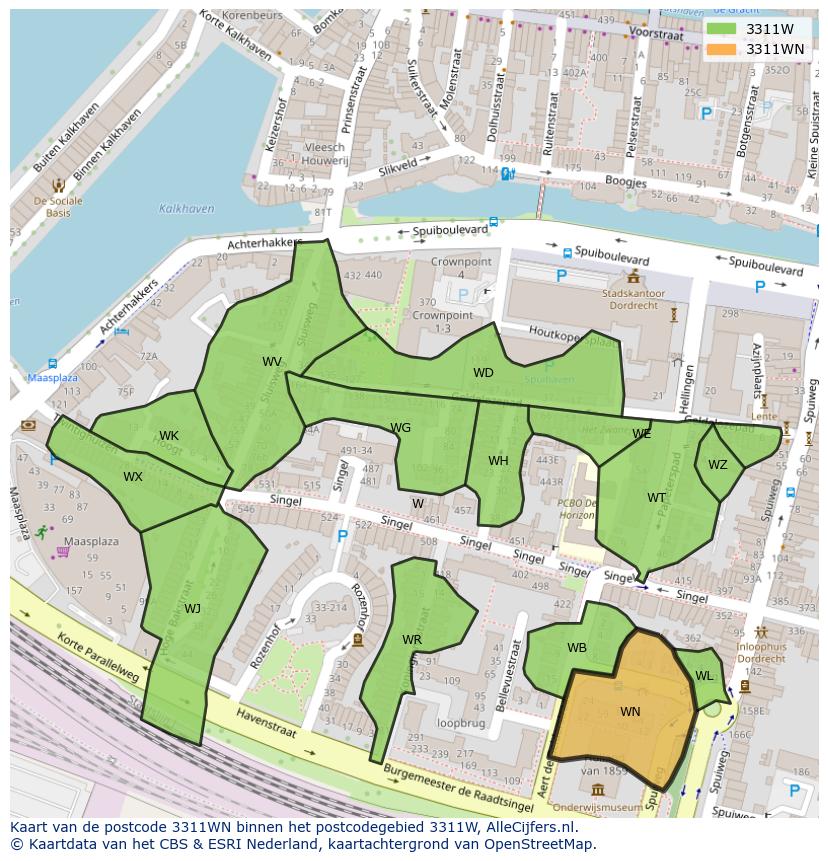 Afbeelding van het postcodegebied 3311 WN op de kaart.