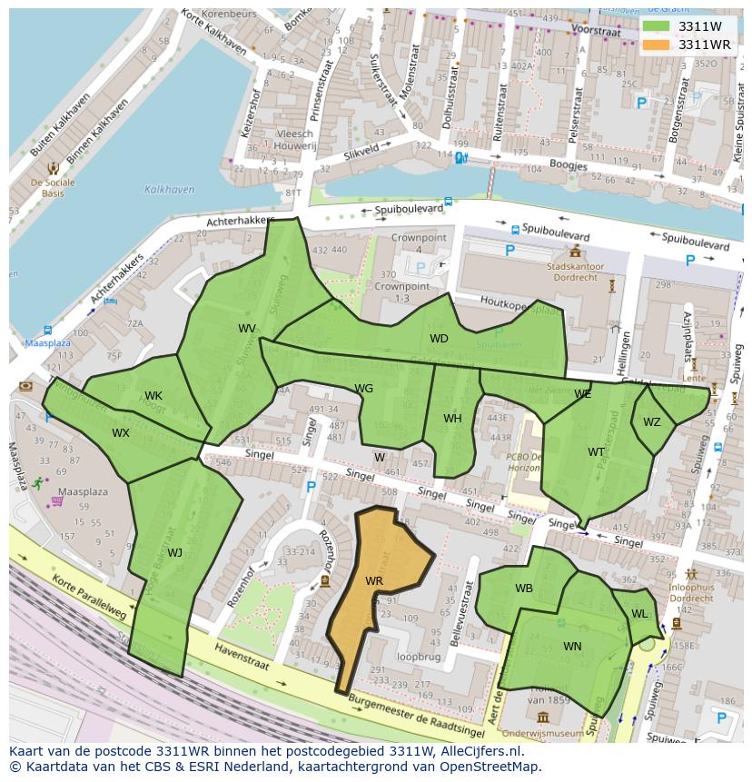 Afbeelding van het postcodegebied 3311 WR op de kaart.
