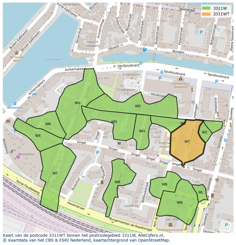Afbeelding van het postcodegebied 3311 WT op de kaart.