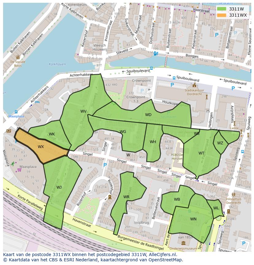 Afbeelding van het postcodegebied 3311 WX op de kaart.