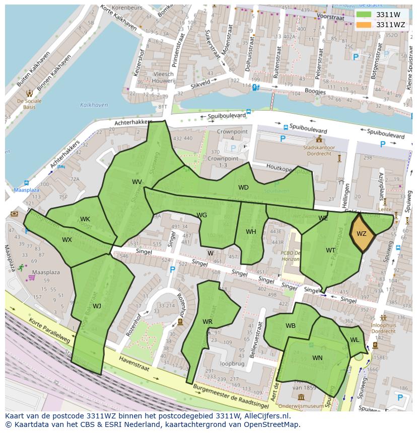Afbeelding van het postcodegebied 3311 WZ op de kaart.